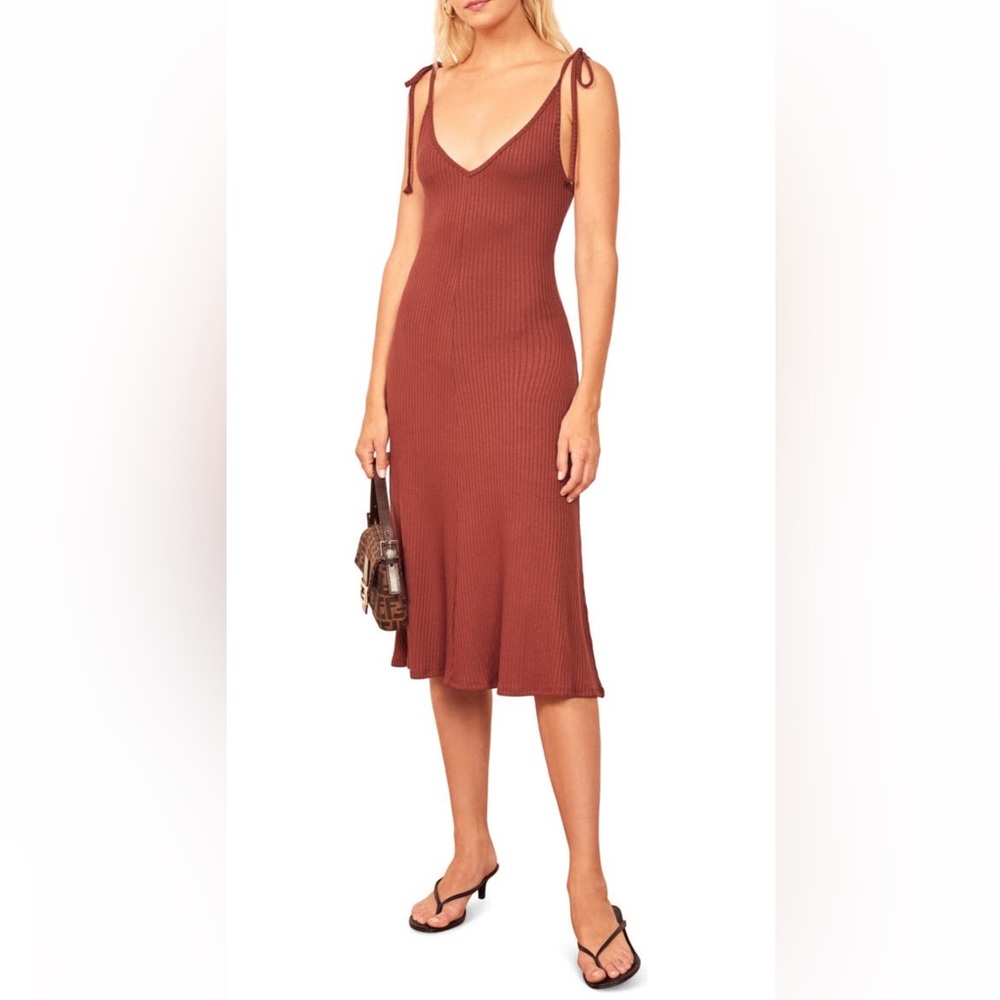 Reformation Ribbed Rust Midi Dress